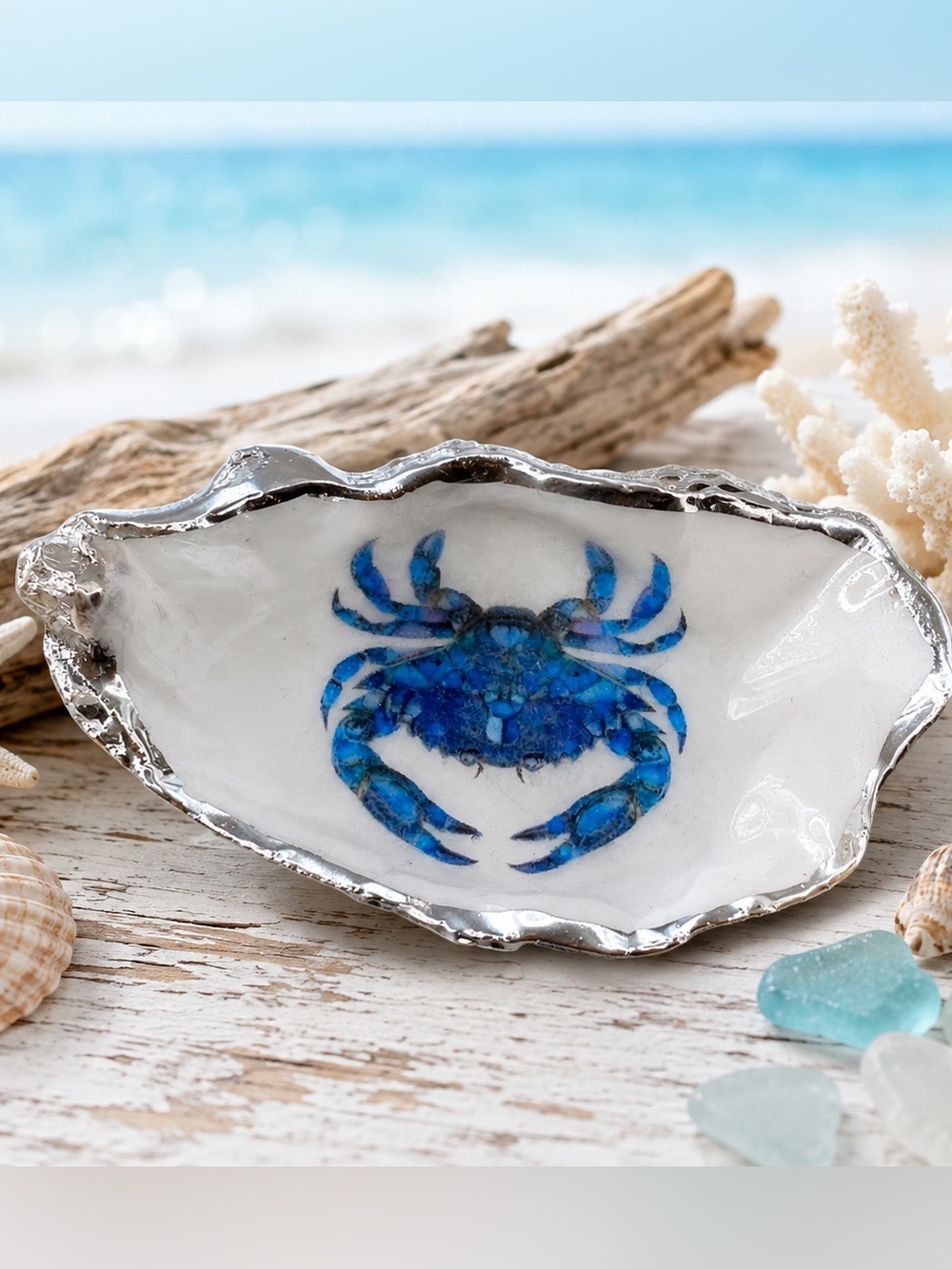 Decorative Blue Crab Oyster Dish - Coastal Home Dining